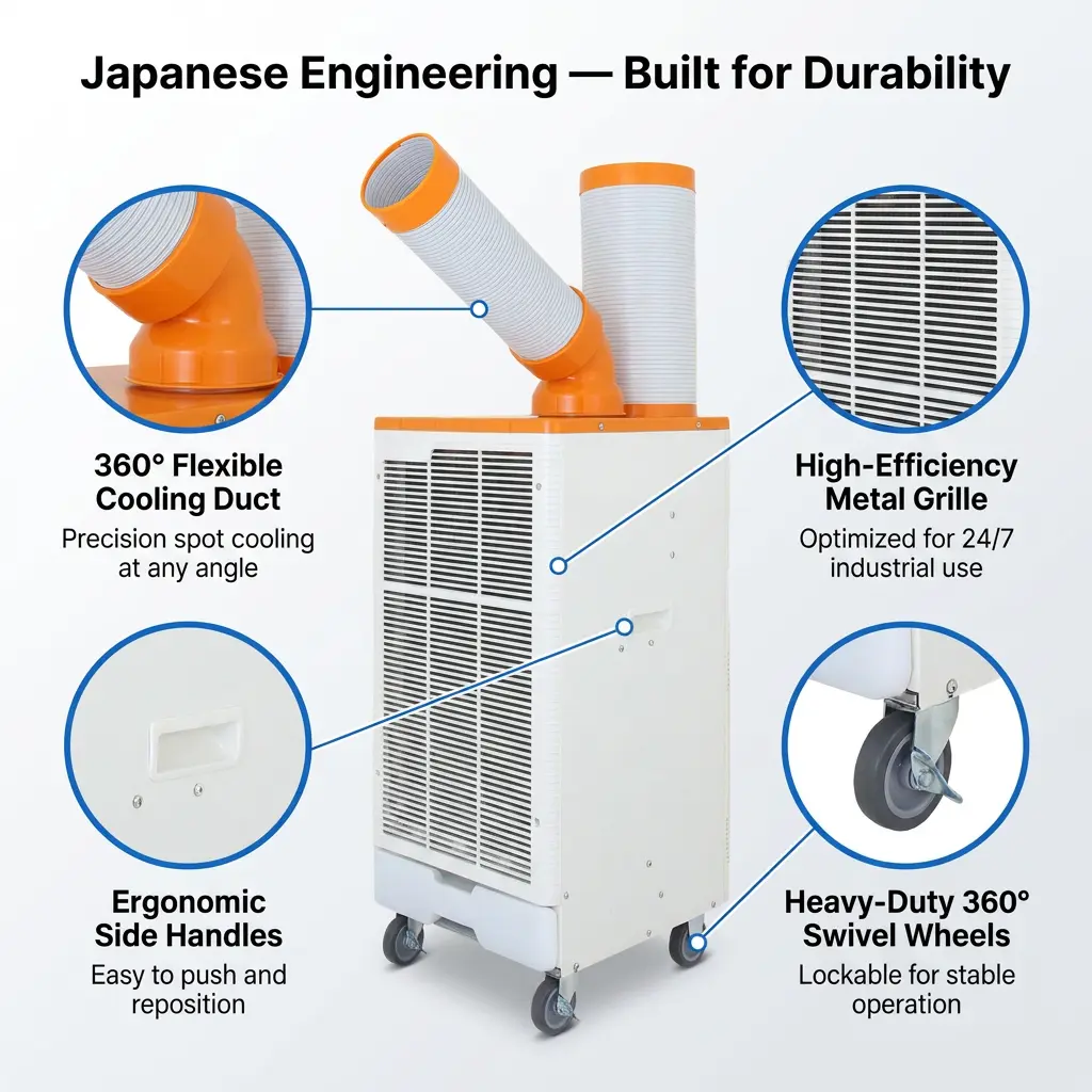 OEM portocaliu alb stil japonez 3 min răcire rapidă loc răcire aer condiționat industrial pentru atelier de prelucrare a metalelor OEM portocaliu alb stil japonez 3 min răcire rapidă loc răcire aer condiționat industrial pentru atelier de prelucrare a metalelor