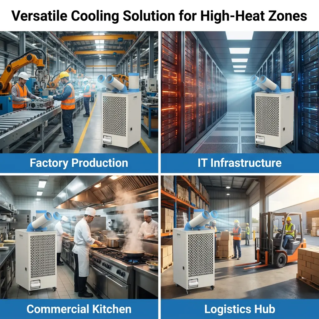 Corp metalic alb OEM 24 7 Conductă dublă Izolare termică la rece Radiator portabil pentru puncte Aer condiționat industrial pentru atelier