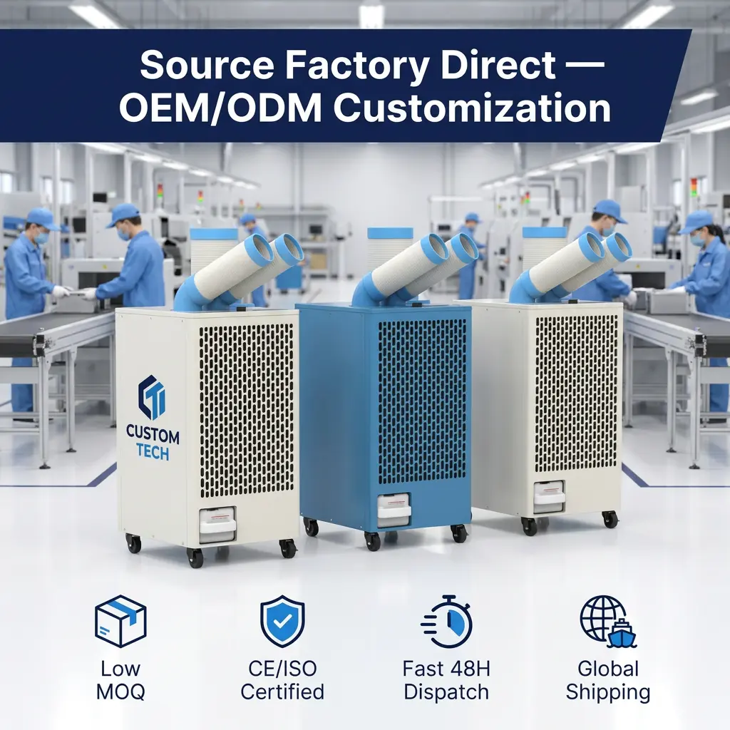 Corp metalic alb OEM 24 7 Conductă dublă Izolare termică la rece Radiator portabil pentru puncte Aer condiționat industrial pentru atelier