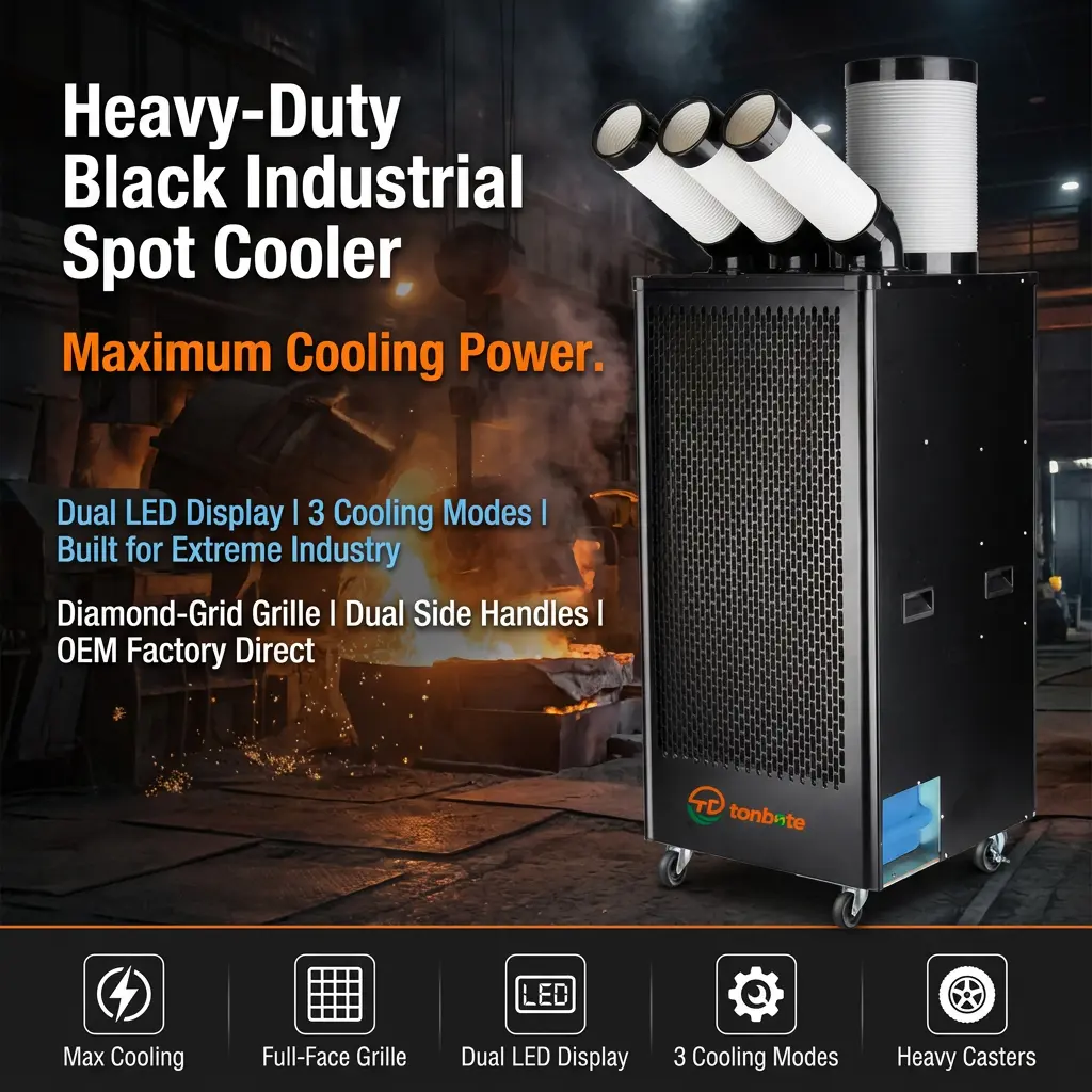 Răcitor industrial portabil premium, 1200 m3h, debit mare de aer, 7 m/s, rază lungă, 3 minute, răcire rapidă, control inteligent LCD